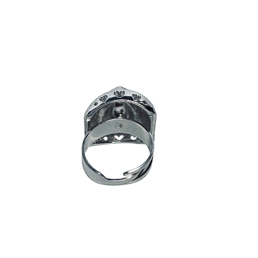 Silver Tone Tear Drop Clear Rhinestone Adjustable Statement Ring (R468) - Picture 5 of 6